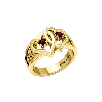 Celtic Double Heart And Trinity With Gemstone Solid Gold Ring GRI2392 - Jewelry